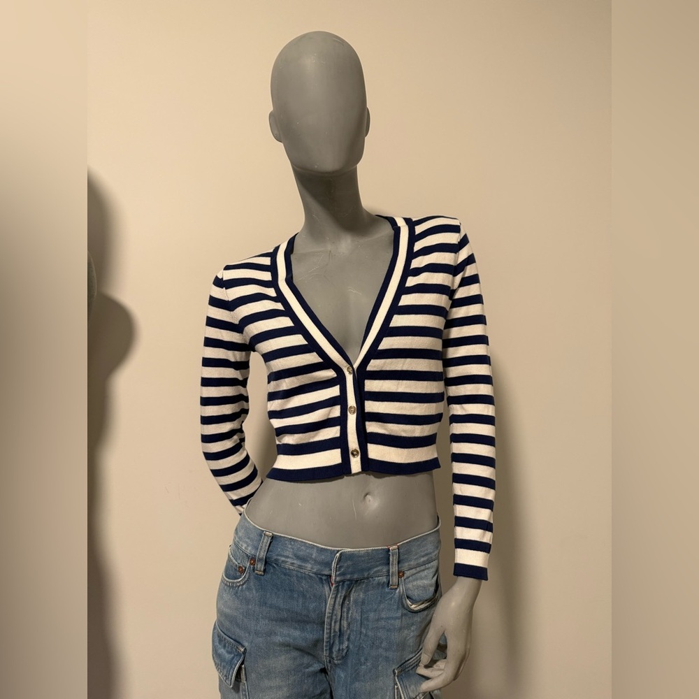 Alice + Olivia Navy and White Striped Cardigan